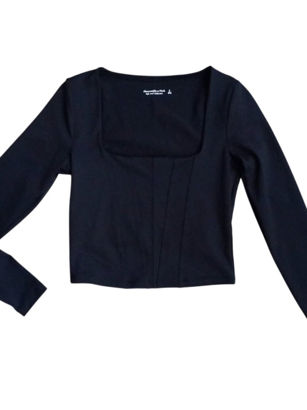 Abercrombie & Fitch Black Cropped Top Size S Long Sleeve Square Neck Fitted Mini